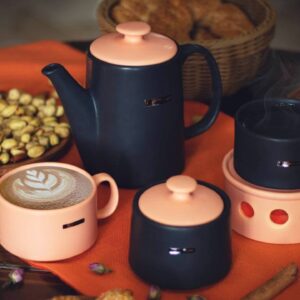 MARKET مارکت ایسرام ست چای خوری  پیزا 2 نفره سرامیکی مشکی صورتی   7964