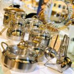 EVIMSARAY اویمسارای  سرویس قابلمه استیل 18 پارچه نقره ای طلایی  1566SG