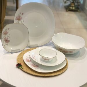 سرویس ارکوپال 26 پارچه مربع  ژالین صورتی لب طلا زینو 8371