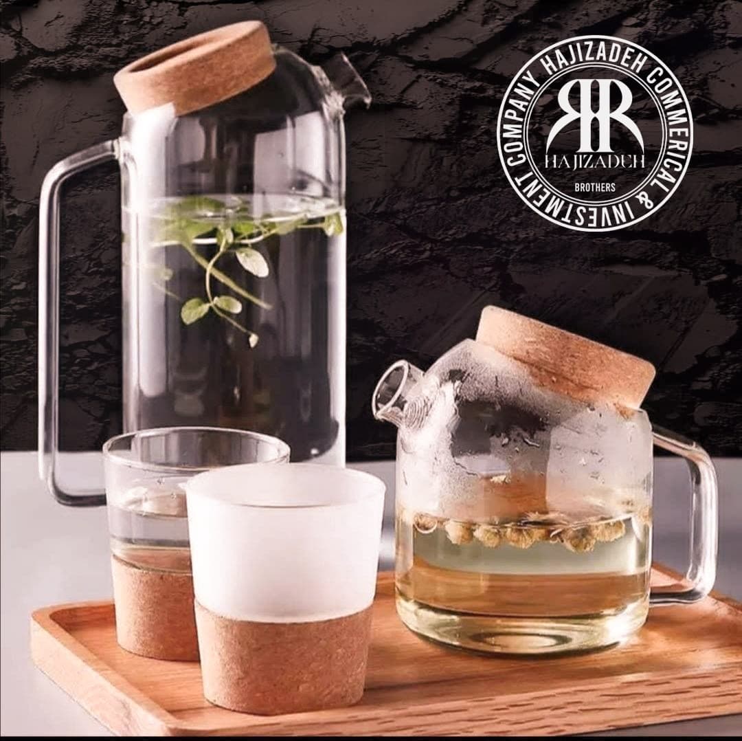 MARKET مارکت پارچ پیرکس  درب چوبی دکمه ای 1200 ML – 7972