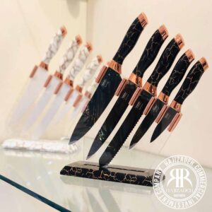 BOBSSON بابسن  سرویس کارد 6 پارچه شیشه ای ماربل مشکی  10385