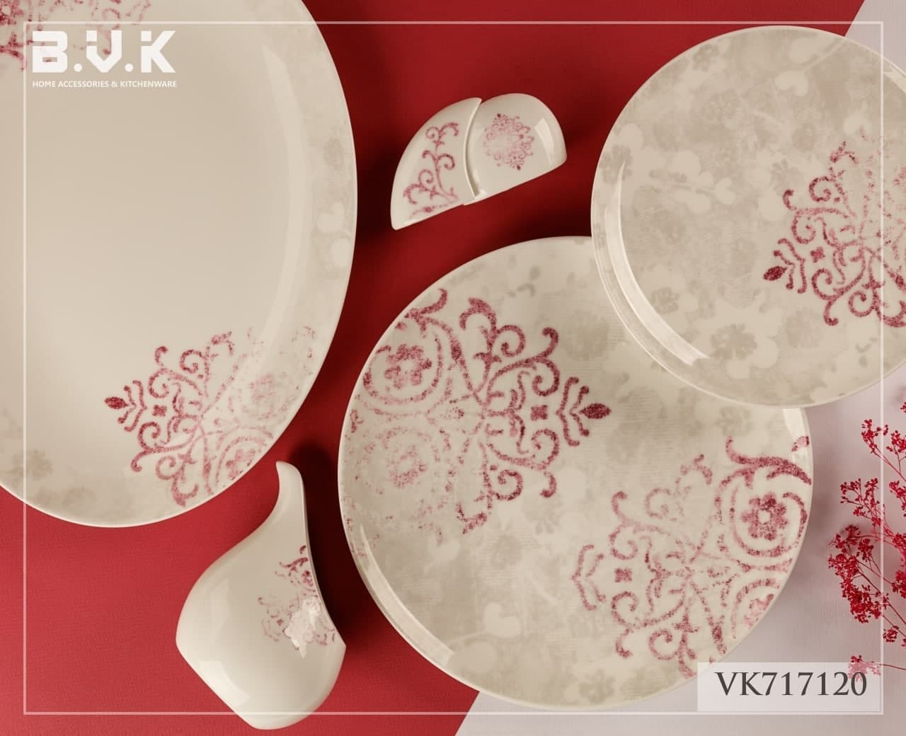BVK بی وی کی  سرویس غذا خوری 6 نفره 29 پارچه سرخابی   VK717120