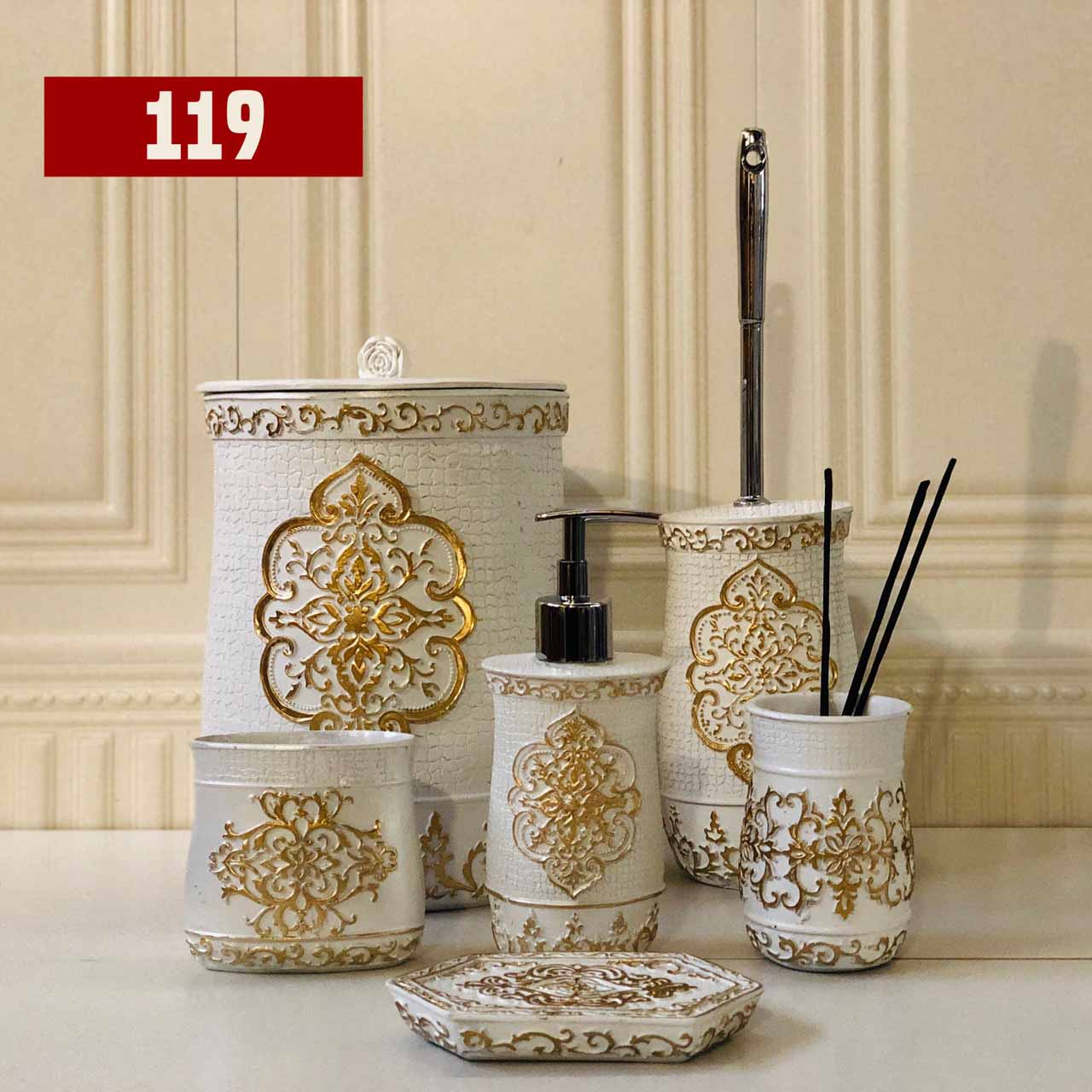 VIOLET ویولت ست  بهداشتی  رزین سر گل سفید طلایی کد 119 – 9399