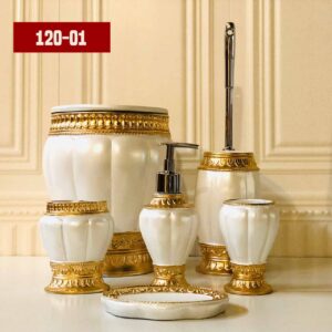 VIOLET ویولت ست  بهداشتی  رزین مدل خمره ای رد رد  صدفی طلایی 120-01