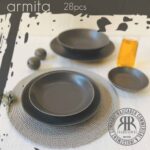 ARMITA ارمیتا سرویس غذا خوری  سرامیکی 28 پارچه گرد مشکی  10832