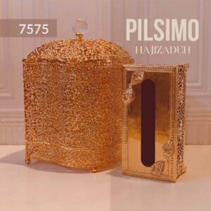 پیلسیمو طلایی سطل و جا دستمال  درب دار اشکی  1492-1007