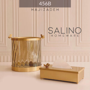 سالینو سطل و دستمال   استوانه شیشه موجی طلایی 456B