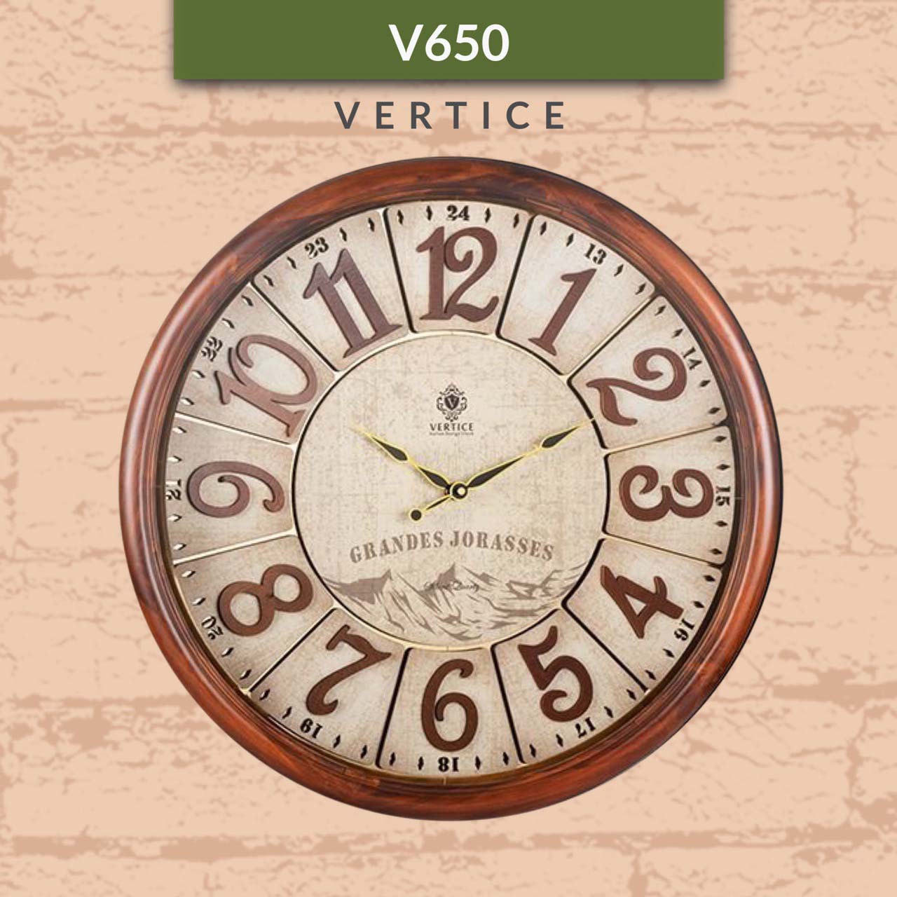 VERTICE ورتیچ  ساعت دیواری تمام چوب راش گرد قهوه ای  VR-650
