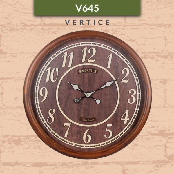 VERTICE ورتیچ  ساعت دیواری تمام چوب راش گرد قهوه ای VR-645