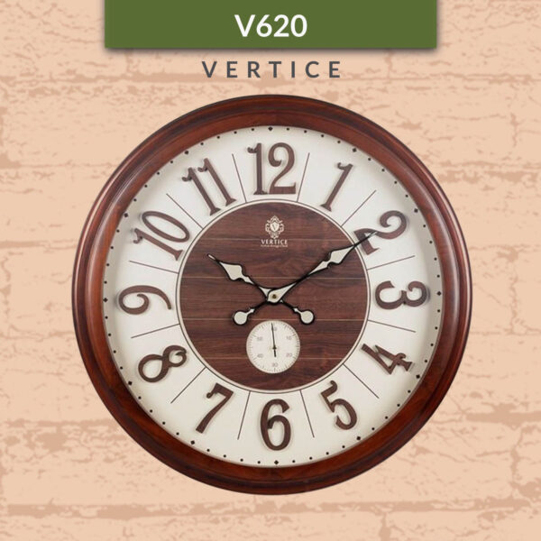 VERTICE ورتیچ  ساعت دیواری قطر 60 تمام چوب راش گرد قهوه ای  VR-620