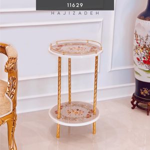 ALAVI علوی میز چوبی  تلفن و اباژور 2 طبقه گرد سفید  11629