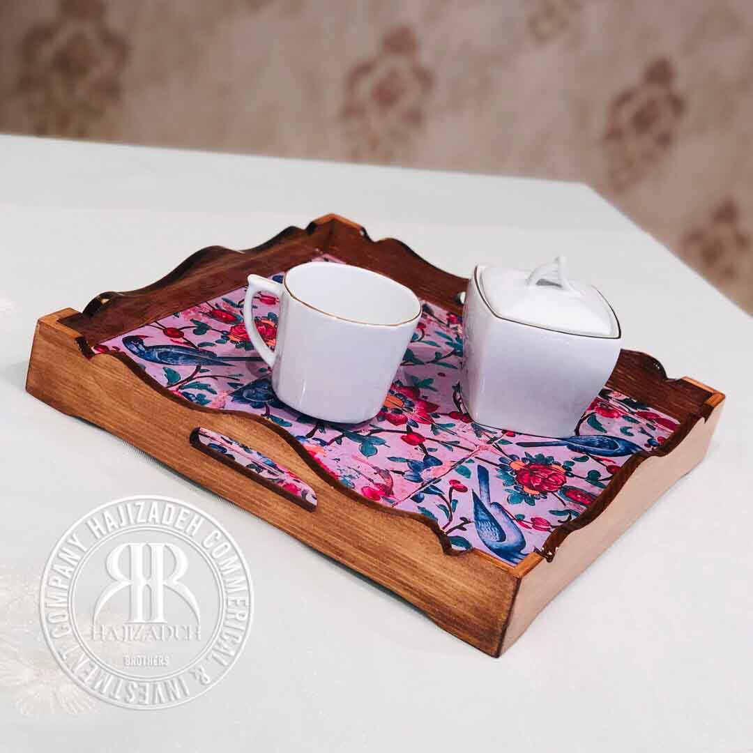 جاوید  سینی چوبی دکوپاژ طرح سنتی مربع 30*30 – 10043