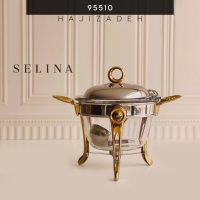SELINA سلینا  سوفله استیل طلایی مدل طرح نگین سوپ خوری 95510