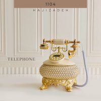 گلدن گیفت  تلفن رومیزی بیضی تپل شکوفه نگین دار  کرم C1104