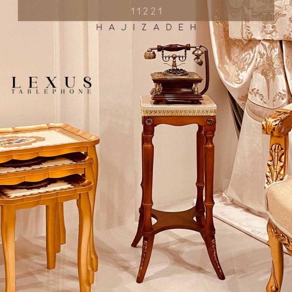 LEXUS لکسوس میز  اباژور و تلفن چوب و سنگ مربع کوتاه ارتفاع 70 سانت 11221