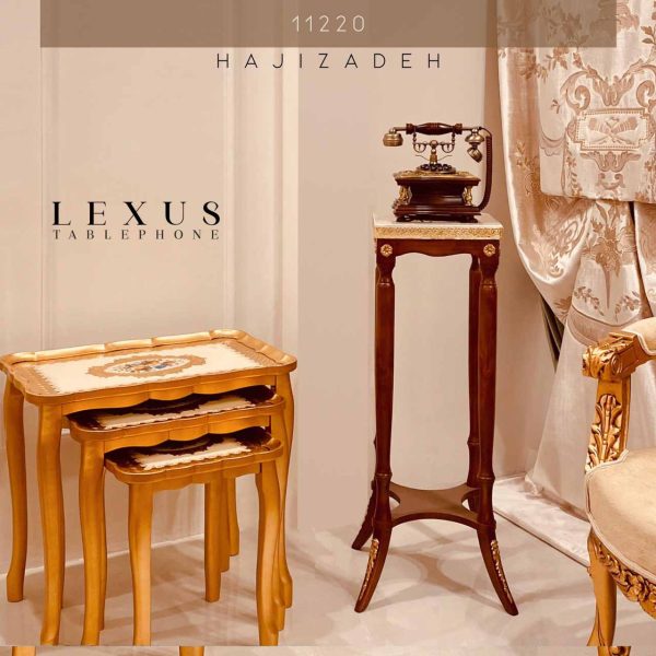 LEXUS لکسوس میز  اباژور و تلفن چوب و سنگ مربع بلند ارتفاع 90 سانت  11220