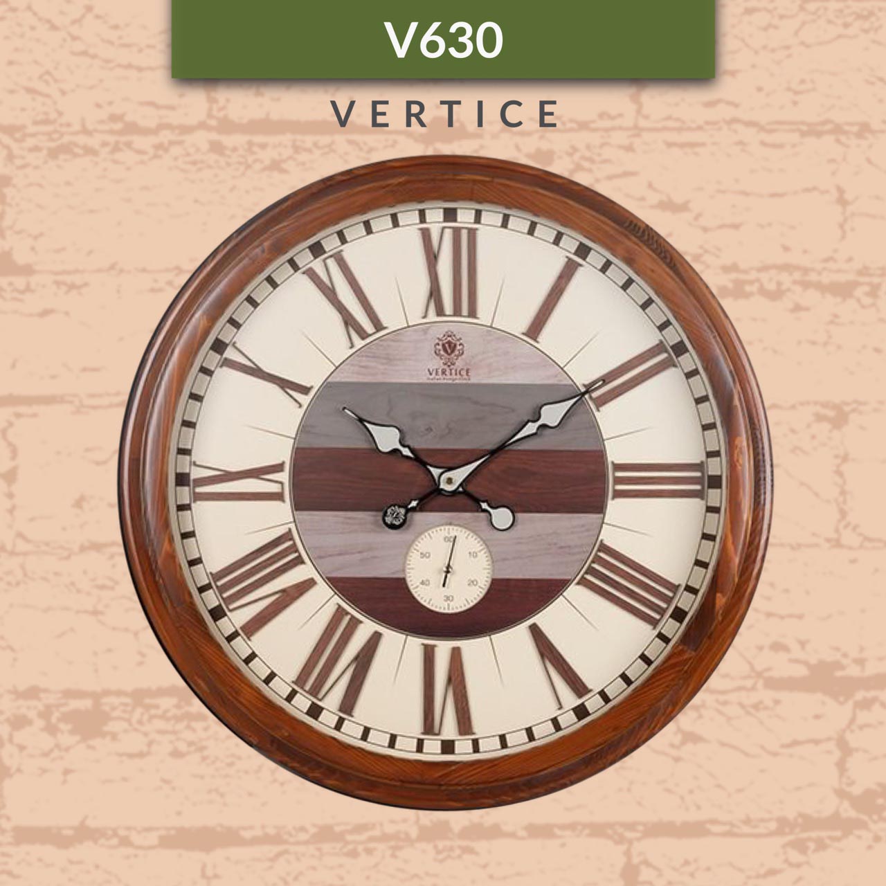 VERTICE ورتیچ ساعت دیواری قطر 60 تمام چوب راش گرد قهوه ای  VR-630