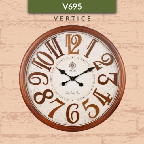 VERTICE ورتیچ  ساعت دیواری قطر 60 تمام چوب راش گرد قهوه ای  VR-695