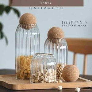 بانکه پیرکس خطی 3 سایزی درب چوب پنبه  AR-2062-2063-2064