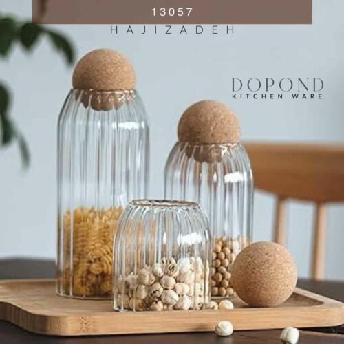 بانکه پیرکس خطی 3 سایزی درب چوب پنبه  AR-2062-2063-2064