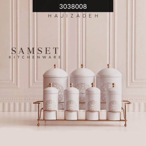 سام ست گاردنیا پاسماوری 8 پارچه  سفید درب سفید نوک طلایی  SET-3038008