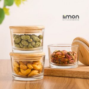 لیمون ظرف شیشه ای درب دار 3 عددی 190 میل درب چوبی 221059