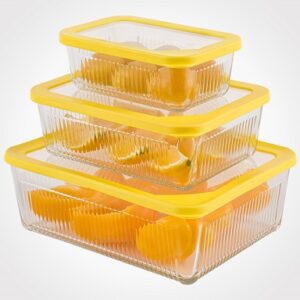لیمون  ظرف شیشه ای 3 سایزی مستطیل شیاردار لیمویی  LIMON-210000