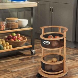 AVANA اوانا جا سیب پیاز 2 طبقه گرد چوب فلز چرخ دار 14187
