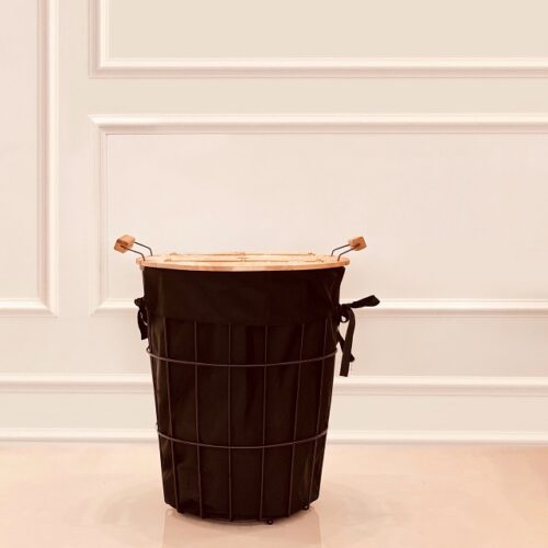 عروس نوین  سبد لباس چرک فلزی درب چوب گرد کوچک 14275