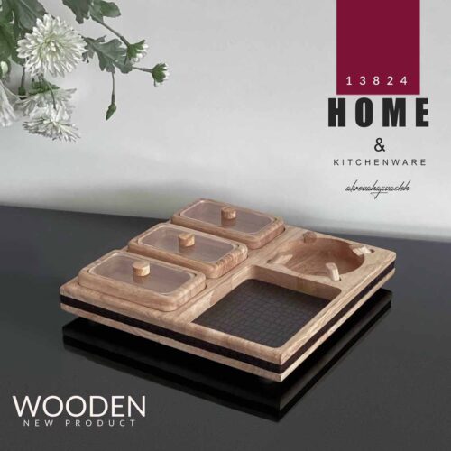 دوات  تی باکس وارمر دار چوبی 3 خانه مربع سایز 30 *30  13824