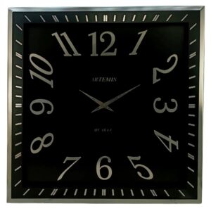ثانیه سازان  ارتمیس ساعت دیواری مربع نقره ای صفحه مشکی  SILVER2038