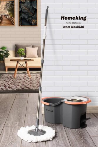 هوم کینگ  سطل و تی شور پدالی چرخشی طوسی 8030- 14643