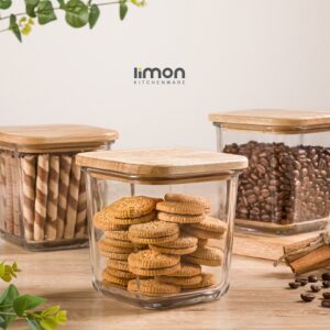 لیمون ظرف شیشه ای مربع 860 میلی درب چوبی 218959