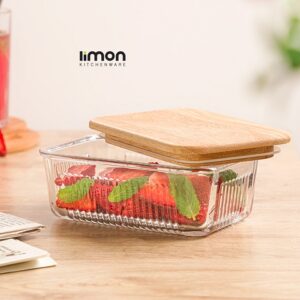 لیمون ظرف شیشه ای مربع 450  میلی درب چوبی 219059