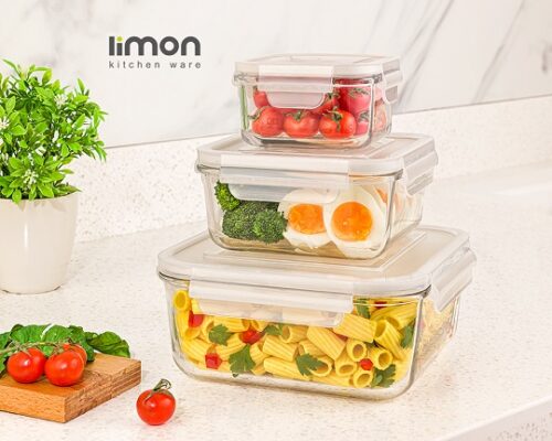 لیمون ظرف شیشه ای 6 پارچه مربع الوان  204835