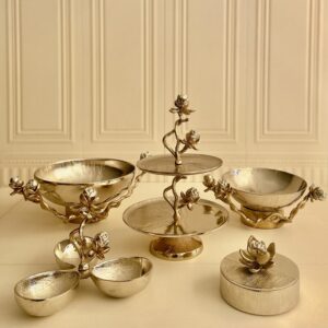 RAFI رافی دکوراتیو الیاژ  ست پذیرایی 5 تیکه گل نیلوفر نقره ای 1100   14754