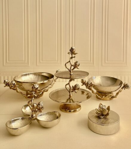 RAFI رافی دکوراتیو الیاژ  ست پذیرایی 5 تیکه گل نیلوفر نقره ای 14754