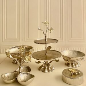 RAFI رافی دکوراتیو الیاژ  ست پذیرایی 5 تیکه گل ارکیده نقره ای طلایی کد 800- 14756