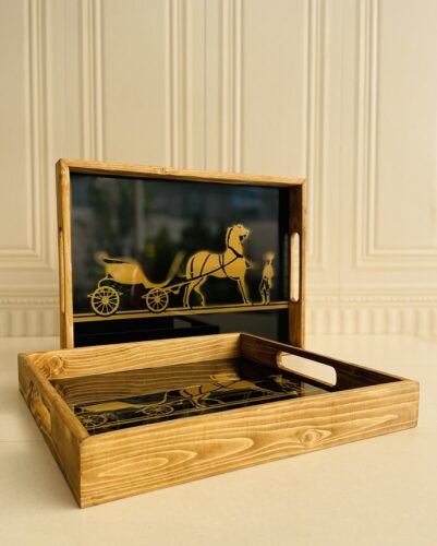 سینی چوب شیشه مستطیل  هرمس بزرگ 14685