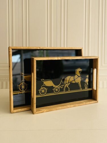 سینی چوب شیشه مستطیل  هرمس کوچک 14686