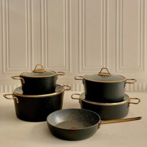 LAVAN لاوان  سرویس قابلمه گرانیتی 9 پارچه مدل فورج مشکی 85048