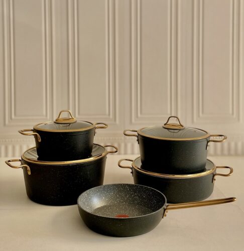 LAVAN لاوان  سرویس قابلمه گرانیتی 9 پارچه مدل فورج مشکی 85048