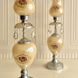 MGM ام جی ام  شمعدان جفتی حباب گلدار مدل کاسیاس نقره ای 14610