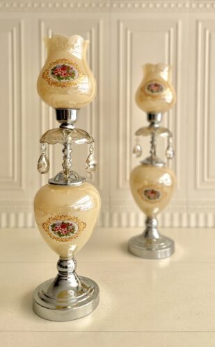 MGM ام جی ام  شمعدان جفتی حباب گلدار مدل کاسیاس نقره ای 14610