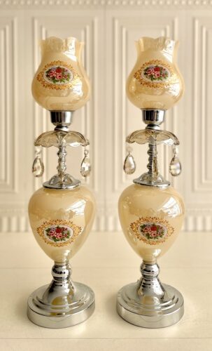 MGM ام جی ام  شمعدان جفتی حباب گلدار مدل کاسیاس نقره ای 14610