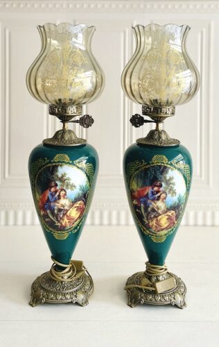 چراغ جفتی طرح فرانسوی مدل کله قندی سبز 14663