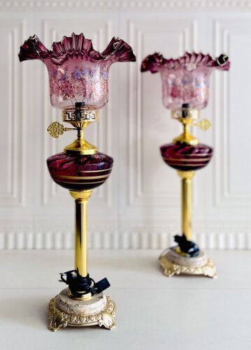 چراغ جفتی لاله لب چین پایه فورتیک طلا 14658