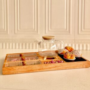 دوات  تی باکس وارمر دار چوبی 3 خانه مستطیل سایز 23 *50  DAVAI-1002