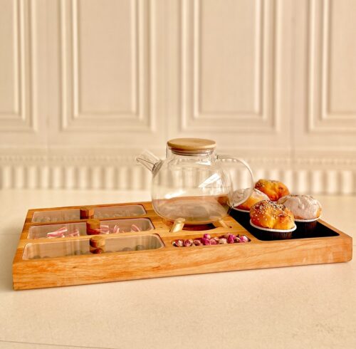 دوات  تی باکس وارمر دار چوبی 3 خانه مستطیل سایز 23 *50  DAVAI-1002