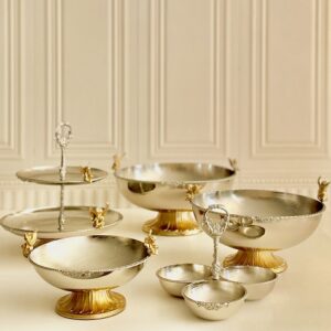 سالینو ست پذیرایی 5 تیکه فلزی مدل فرشته نقره ای طلایی 14804